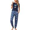 Bresdk Pigiama Donna Cotone Manica Corto Pantaloni da Pigiama Lunghe Lovable Due Pezzi Estivo Palloncino Blu XXL
