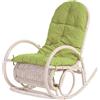 Mendler Sedia a Dondolo Elegante Classica Esmeraldas Legno Rattan 115x58x101cm Cuscino Verde