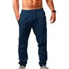 Gellmall Uomo Pantaloni Cotone Lino Ete Pantaloni Decontratto con Tasche Cordoncino Pantaloni larghi da Spiaggia Leggero Traspirante S-5XL, blu marino, 3XL