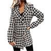 Generic Giacca lunga da donna nera - giacca da donna elegante - a maniche lunghe doppiopetto in tweed con colletto blazer, blazer a maniche lunghe, da lavoro, ufficio, bottoni, apertura frontale, tuta da