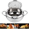 Tomotato Pentola per Friggitrice, Friggitrice per Tempura in Acciaio Inossidabile in Stile Giapponese con Termometro, Coperchio e Scolagocce per Olio, per Cucina Domestica Patatine Fritte, Pesce(24cm)