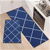 LY4U Set di 2 Tappeti da Cucina, Tappetini da Cucina Lavabili, Runner Antiscivolo, Tappetino Assorbente per Ingresso e Decorazione Domestica Ufficio, 50x80+50x150cm, Blu