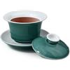 Liang baobao Set di tazze da tè in porcellana Gaiwan da 150 ml, colore: bianco smaltato, con coperchio e piattino (verde)