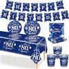 MORAINJAY Stoviglie Per Festa 80 Anni Compleanno, Set da 70 Pezzi Blu Navy, Piatti di Carta, Bicchieri, Tovaglioli, Striscione di Carta, Decorazioni Festa 80 Anni Compleanno