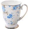 VollfitYYu Tazza da caffè in porcellana, 300 ml, in ceramica, motivo floreale, con manico, per il latte, per la casa, l'ufficio, il caffè (fiori di rosa blu)