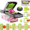 ADOV Mandolina per Verdure, 12 in 1 Professionale Affettatrice 7 Sostituibile Inossidabile Lame, Multifunzione Julienne Affettatore Grattugia Mandoline Food Slicer per Frutta Formaggio - Grigio