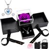UUEMB Rosa Eterna, Viola Rose Stabilizzata Confezione Regalo con Collana a Cuore e Orecchini, San Valentino Festa della Mamma Anniversario Regali di Compleanno per Mamma Moglie Sorella Donna