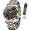 OLEVS Orologio multifunzione da uomo, multi quadrante, impermeabile, luminoso, cronografo, orologio da uomo con data, in acciaio inox, orologio di lusso con fasi lunari, 3652-due cinturino tono con