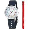 CHAOTECHY Orologio da polso analogico al quarzo per bambini, 2 pezzi, cinturino intercambiabile in tessuto, per imparare a leggere l'ora, Arcobaleno+rosso, Cinturino