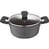 Bergner Retro - Casseruola 24 x 11,5 cm, in alluminio pressofuso, con coperchio, interno rivestito in ceramica antiaderente, doppio manico, manici e pomello del coperchio morbido e resistente al calore, Nero