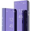 IMEIKONST Custodia Compatibile con Samsung Galaxy S25 Ultra, Flip a Libro Specchio con Funzione Kickstand Clear View Antiurto Protettiva Pelle Smart Cover per Samsung S25 Ultra. Mirror: Viola QH
