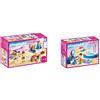Playmobil Dollhouse 70208 - Camera Da Letto Con Angolo Per Cucito, Con Effetti Luminosi, Dai 4 Anni & Dollhouse 70211 - Bagno Con Vasca, Dai 4 Anni