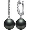 Miaofu Nere Perle Orecchini Donna Orecchini Perle Nere,Orecchini Perle Pendenti Nere,Orecchini Nere Perle Diamante Oro Bianco Nere Orecchini Con Perle Anallergici Nere Argento Perle Cerchio Orecchini 10mm