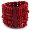 Avalaya Braccialetto flessibile con perline di legno larghe, colore rosso, lunghezza 19 cm, regolabile, Misura unica, Legno, Nessuna pietra preziosa
