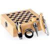 Generic Set da Vino e Scacchi in Bambù Naturale - Con Accessori in Acciaio Inox, Cavatappi, Tappo, Decanter e Contagocce - Elegante Astuccio con Schiuma Fustellata, Idea regalo