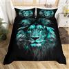 Homemissing Parure da letto leone blu, 220 x 240 cm, Safari 3D, motivo animali selvatici, set copripiumino decorativo per la fauna selvatica, stile decorazione, set di biancheria da letto, motivo mattone, 3 pezzi