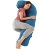 SHANNA Cuscino Gravidanza per Dormire, Cuscino Allattamento Neonato a Forma di J, 100% Cotone Cuscini per maternità e il Corpo Laterale con Federa Sfoderabile e Lavabile, 125 x 65cm(Ciano)