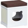 Easycomfort Cuccia Casetta per Gatti in Legno con 2 Cuscini e Tiragraffi Rimovibili, Bianco e Marrone, 41x30x36cm