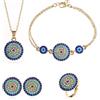 HMOOY Lucky Round Evil Eye - Set di gioielli turchi Hamsa blu cubico zircone cristallo vil occhio di fascino collana anello bracciale e orecchini set per ragazze donne, Cristallo, Zaffiro sintetico