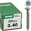 SPAX Montaggio Universal a testa piatta, cacciavite Z multi-testa, pieno di testa, A2J, 3,0 x 40 mm, 200 pcs, galvanizzato e zincato bianco, 1081010300403