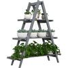 Outsunny Portapiante Verticale 3 Livelli a Doghe, in Legno di Abete, 100x36x112 cm, Grigio|Aosom