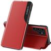 QIWEIQING Samsung Galaxy S24 Ultra Custodia Bookstyle Specchio Design Clear View Stand Full Body Protettiva Bumper Flip Folio Copertura Compatibile con Samsung Galaxy S24 Ultra. Red QH3