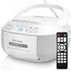 Greadio Boombox CD Player portatile, lettore a cassette con Bluetooth, radio FM con telecomando, riproduzione AUX/USB, registratore a cassette, cavo AC/batteria, schermo LCD per bambini (bianco)