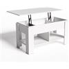 ZZINOKE Tavolo Salotto Moderno, Tavolino Soggiorno Regolabile in Altezza, Tavolino con Contenitore, con Vano Portaoggetti Nascosto, Piano Sollevabile, 96 x 50 x (48-63) CM, Bianco