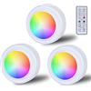 Aicharynic Faretto LED RGB alimentato a batteria con telecomando, 16 colori che cambiano colore, illuminazione per armadi, vetrine, senza fili, timer e funzione memoria, LED Spot batteria per cuscinetti adesivi