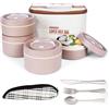 BELLE VOUS Contenitore Termico per Alimenti Caldi - Thermos Cibo Caldo - Termos Pasta Calda Cibi Caldi - Set 5 Portapranzo con Posate - Porta Pranzo - Portavivande Acciaio Marrone