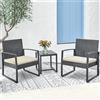 Shally Dogan Set 3 Pezzi da Giardino in Polyrattan con 2 Sedie e 1 Tavolino, Poltroncine da Esterno con Cuscini Imbottiti, Poltrone e Tavolo Lounge Ideale Patio, Terrazzo, Bistrot (Nero e Tortora)