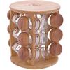 LAGUIOLE - Distributore di spezie Scaffale di 12 vasi in Vetro - Conservazione Trasparente alle Erbe - Coperchio in Legno - 10 cl - Legno,Bicchiere - Marrone