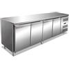 Ristosubito Tavolo refrigerato ventilato EKF Acciaio AISI 201 Modello GN4100TN Quattro porte Capacità Lt. 553 Temp.°C. +2/+8 Dim. cm L.223 P.70 H.85