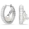 Swarovski Orecchini a cerchio Ariana Grande x Swarovski, Crystal Pearl, taglio Baguette, Bianchi, Placcato rodio