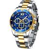 MEGALITH Orologio Uomo Acciaio Oro: Cronografo Uomo 43mm Designer Fase Lunare - Orologi da Polso Grande Impermeabile Luminoso Data
