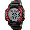 LIFEJXWEN Orologio Sportivo Digitale da Uomo, Orologio Digitale da Polso Orologio Sportivo Uomo Impermeabile 5ATM con Retroilluminazione a LED, Cronometro, Sveglia e Timer (Rosso)