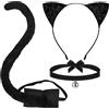 DIELOVEHUA Gatto Cosplay Set, Cerchietto Orecchie Gatto Coda Cravatta a Farfalla, Costume da Gatto Nero Donne e Ragazze per Halloween Cosplay Carnevale Festa