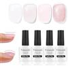 Vnicesli 4 in 1 Base Rubber Gel, 4 Colori Trasparente Smalto Semipermanente Bianco Latte Rosa Glitter, Elastic Rubber Base Coat Soak Off UV/LED Smalto Rinforzante Unghie - Kit 04-25