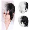 Dcbaboo Parrucca Donna Bianca/Nera Corta, Uomo Corta, Cosplay Anime Wig Con Frangia, Capelli Sintetici Finti Ricci Lisci, Carnevale Halloween Festa Costume