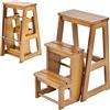 GIANTEX 2 in 1 Scaletta e Sgabello Legno, Sgabello Scala Pieghevole, a 3 Gradini, Portata di 150 kg, Richiudibile e Salvaspazio, Ideale per Soggiorno/Studio/Ufficio, 38,5x57x66 cm, 2 Colori.