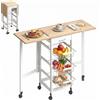 HOMCOM Carrello da Cucina con 3 Cestini, Cassetto e Ribalte, 6 Ruote Girevoli, in MDF e Metallo, 37x37x77.5cm, Bianco e Legno|Aosom