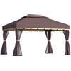 Outsunny Gazebo da Giardino Impermeabile con Doppio Tetto, Zanzariera e Teli Laterali, in Alluminio e Poliestere, 2.9x3.9 m, Caffè | Aosom Italy