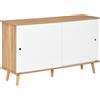 HOMCOM Mobile Cucina Credenza Moderna con Mensole Regolabili e Ante Scorrevoli in MDF, 130x40x74.5cm, Colore Legno e Bianco|Aosom
