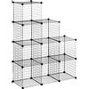 HOMCOM Mobile Libreria Salvaspazio per Giocattoli, Vestiti, Libri e Soprammobili, 9 Cubi in Rete con Pannelli in Acciaio e PP, 35x35x35 cm, Nero|Aosom