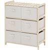 HOMCOM Cassettiera con 6 Cassetti in Tessuto Beige Pieghevoli ed Estraibili, Mobile Multiuso per Camera o Ingresso in Legno, 59x28x70cm|Aosom