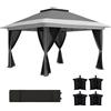Outsunny Gazebo Pieghevole 3.6x3.6 m con Pareti, Altezza Regolabile e Protezione UPF50+, Borsa con Ruote, Grigio