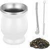 ARCPNRT Yerba Mate Cup, Set di Tazze in Acciaio Inox a Doppia Parete, 230 ml, con Cannuccia e Spazzola per la Pulizia, Tazza Facile da Pulire, per Amici, Adatta per Cucina, Ristorante, caffè, Bianco