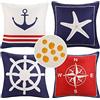 HomeStilez Copricuscini Impermeabile Nautica Vela Barca a Vela Ancora Navigazione Decorativa in Lino Fodere per Cuscini Quadrate 40x40 cm per Patio Divano Arredamento Esterno, Set di 4