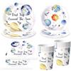 pekifaves Astronauta Stoviglie per Feste Set, piatti per 10 ospiti, stoviglie per compleanno per bambini, piatti usa e getta, bicchieri di carta, tovaglioli, accessori per feste di compleanno