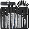 Dfito Set di coltelli professionali in acciaio inox ad alto tenore di carbonio, set di 8 coltelli da cucina con custodia arrotolabile